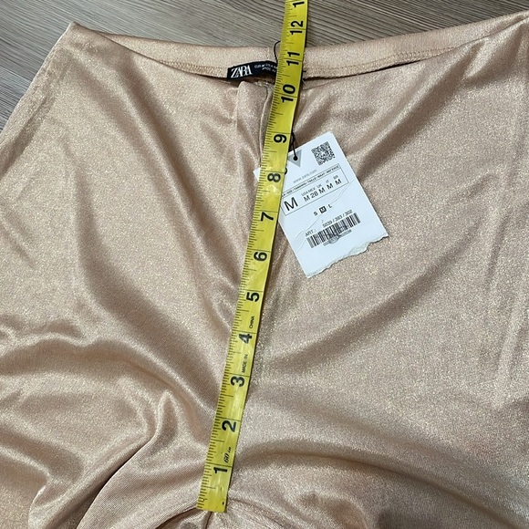 Zara Gold Shimmer Wide Leg Pants Pull on Womens M Flowy Lightweight Stretchy NWT - Picture 6 of 12